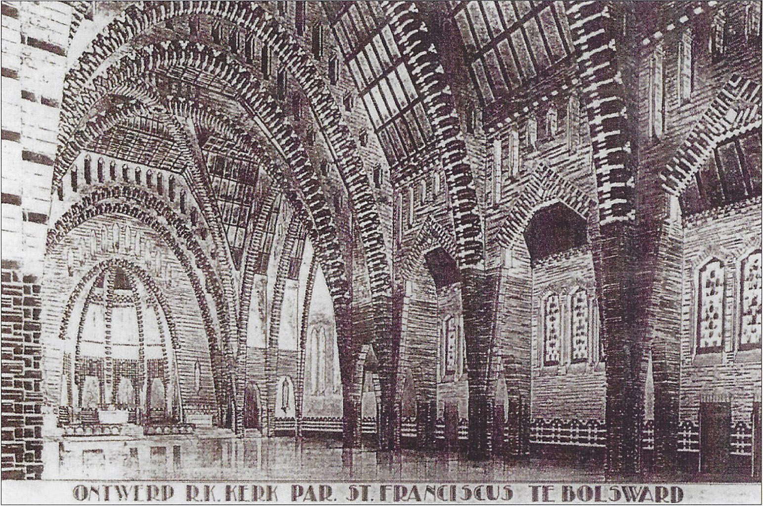 Ontwerp van de Sint Franciscusbasiliek te Bolsward door architect H.C. van de Leur