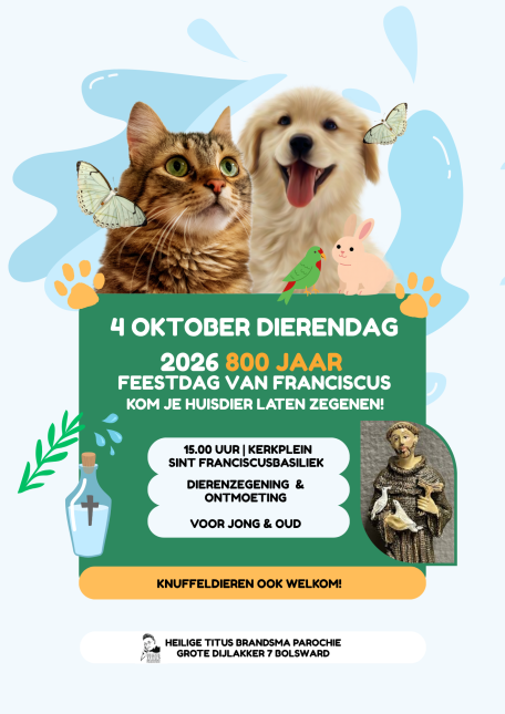 Poster voor de feestdag van Sint Franciscus met dierenzegening